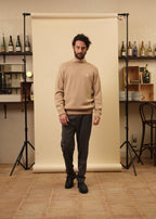 PULL COL ROULÉ BEIGE 100% LAINE