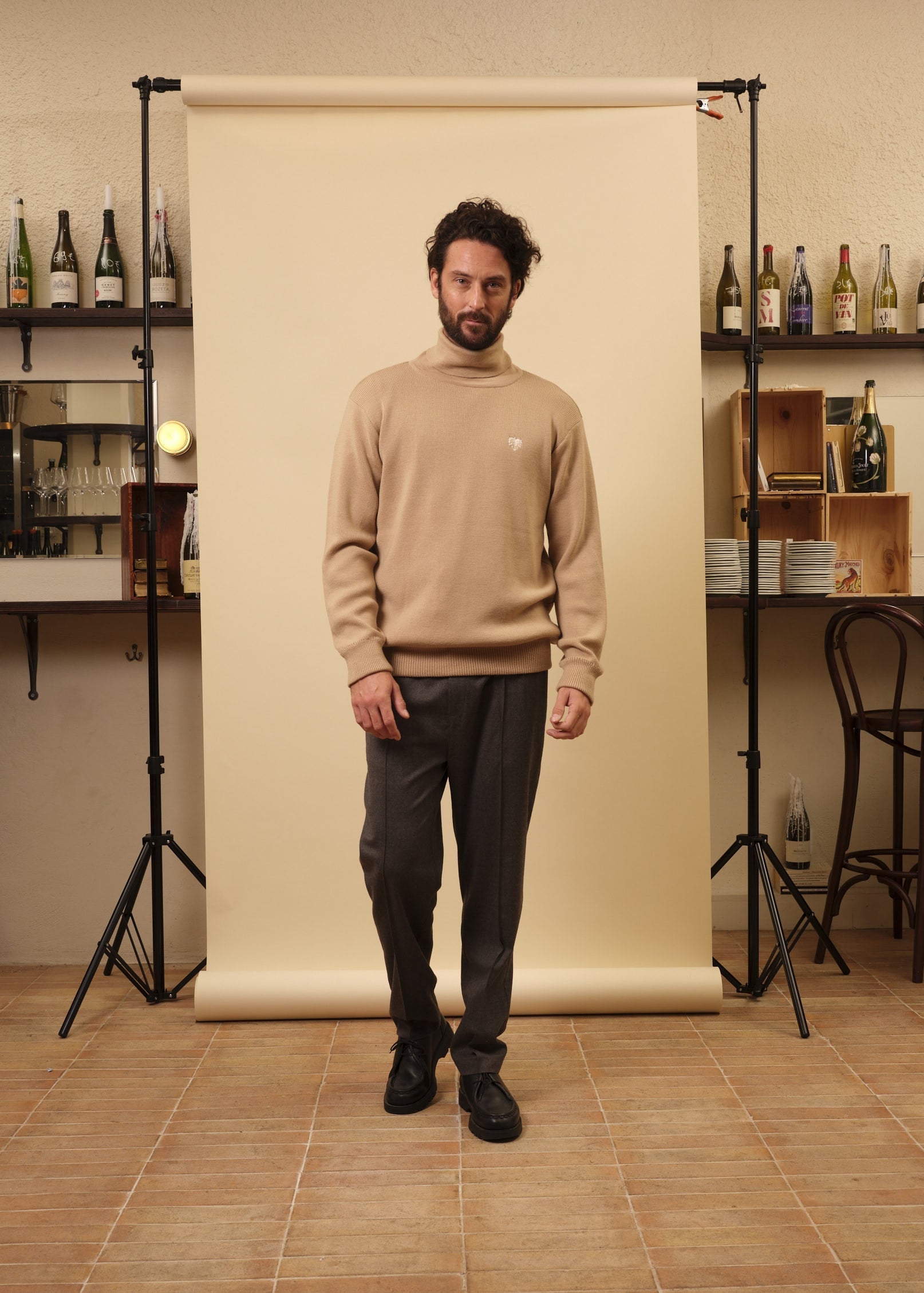 PULL COL ROULÉ BEIGE 100% LAINE
