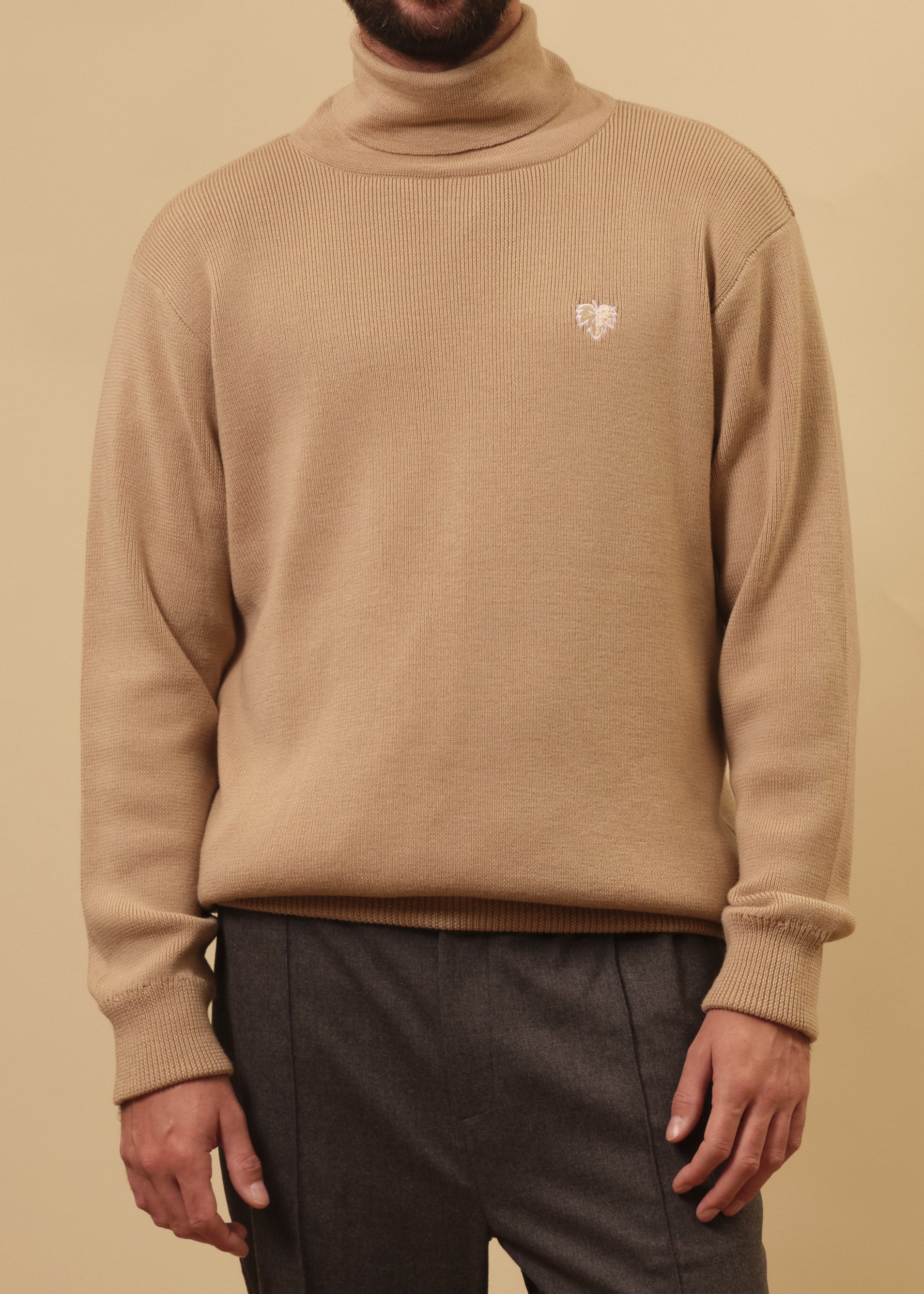 PULL COL ROULÉ BEIGE 100% LAINE