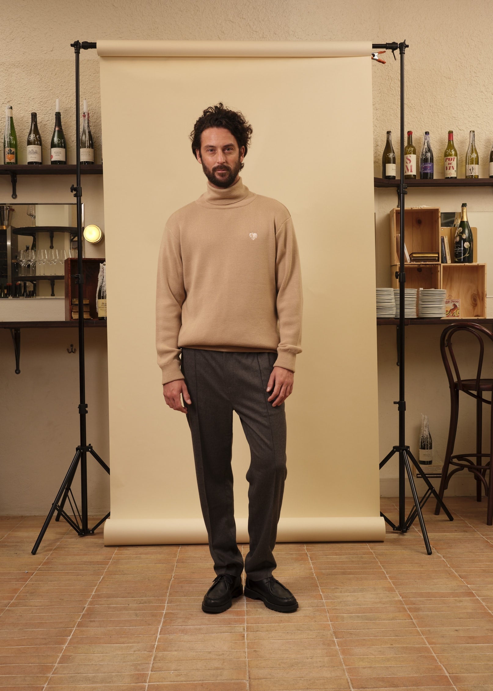 PULL COL ROULÉ BEIGE 100% LAINE