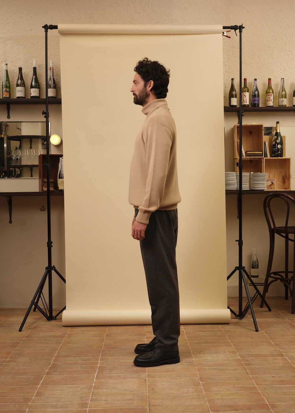 PULL COL ROULÉ BEIGE 100% LAINE