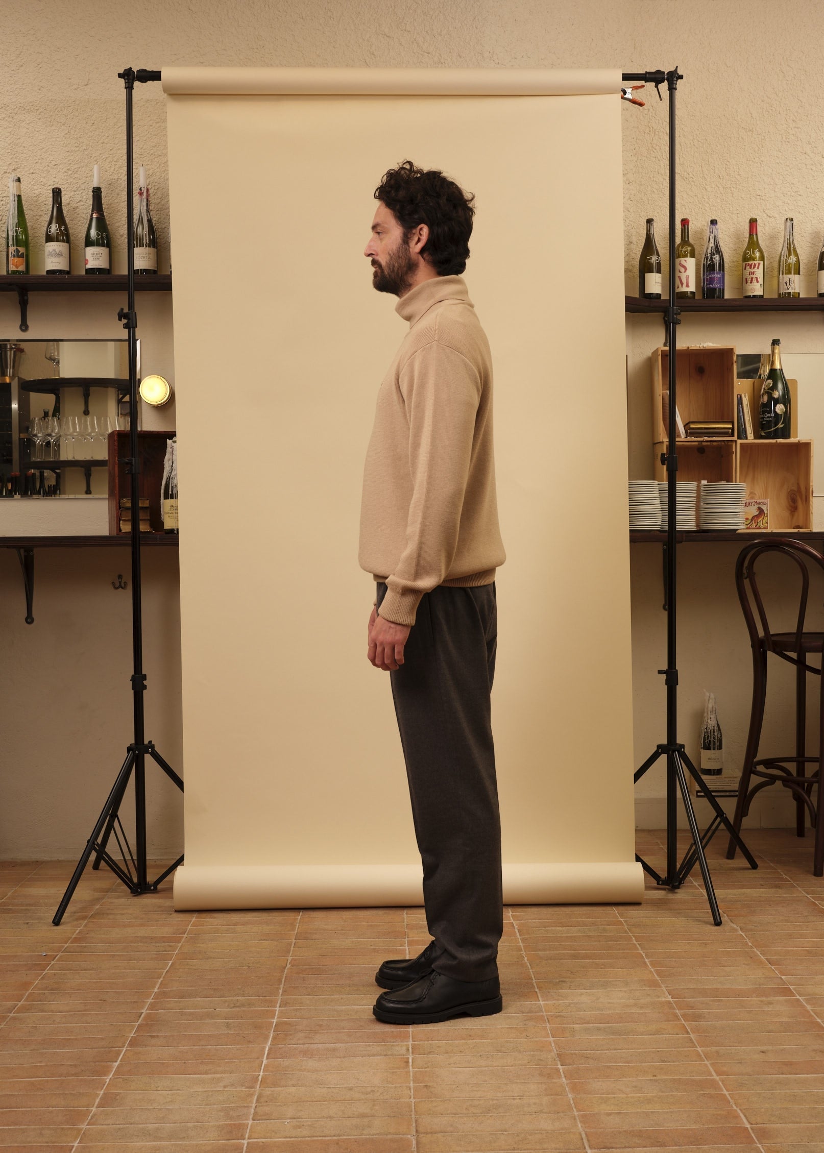 PULL COL ROULÉ BEIGE 100% LAINE
