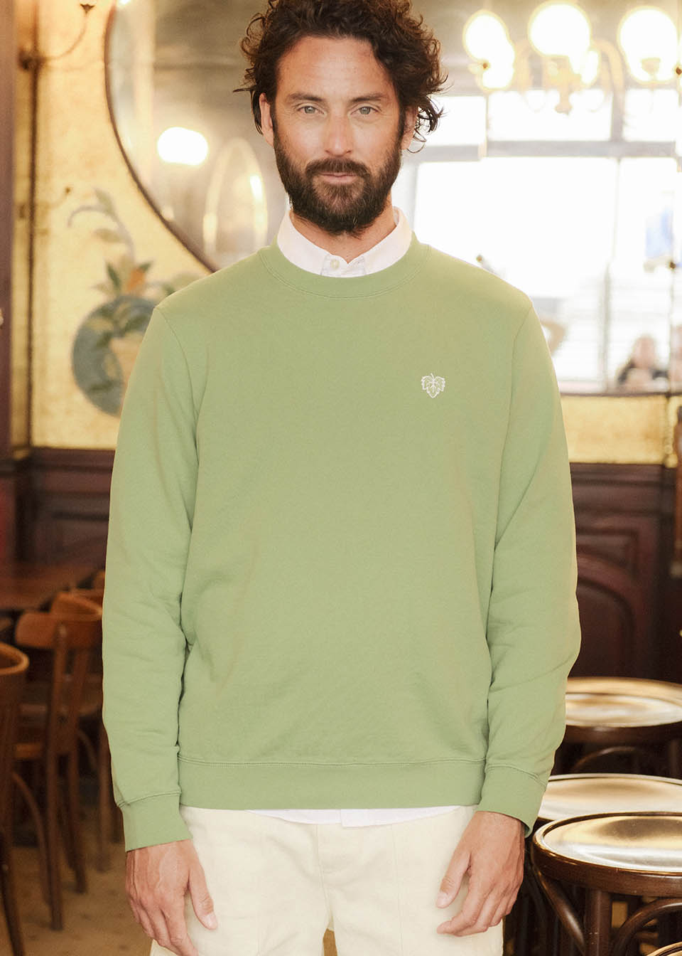 SWEAT VIGNE VERT OLIVE 100% COTON
