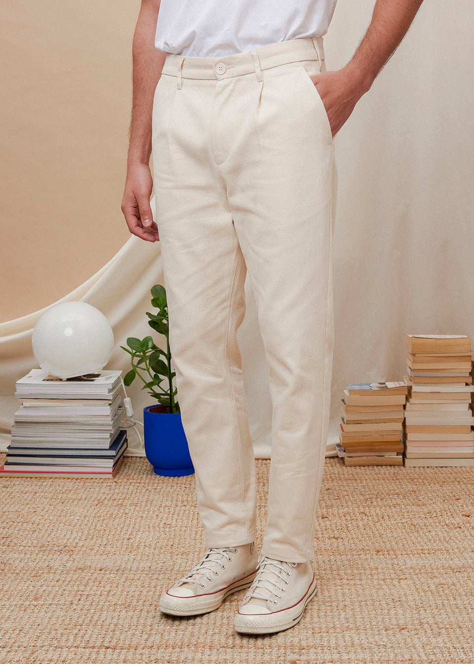 PANTALON TWILL RELAX ECRU 100% COTON