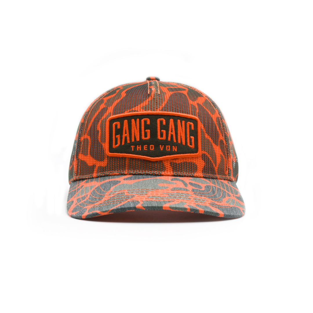 Gang Gang Orange Camo Mesh Trucker Hat