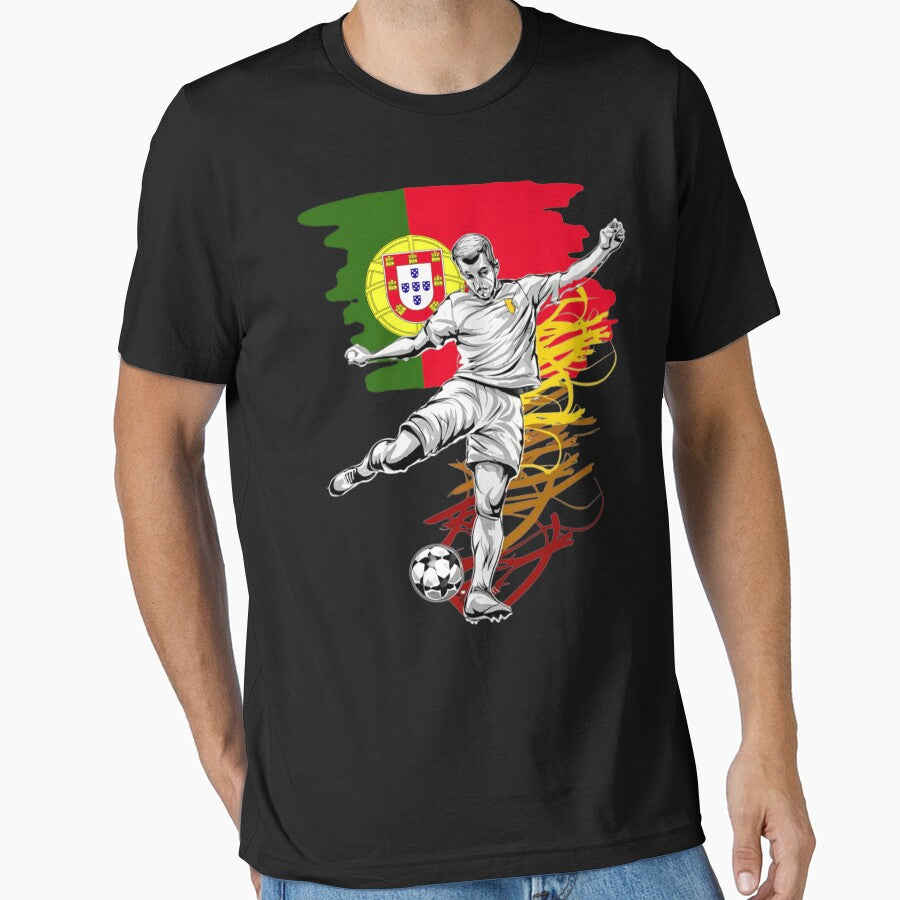 Cool Football Player Graphic Tee - Artistic Soccer Sports Shirt Black