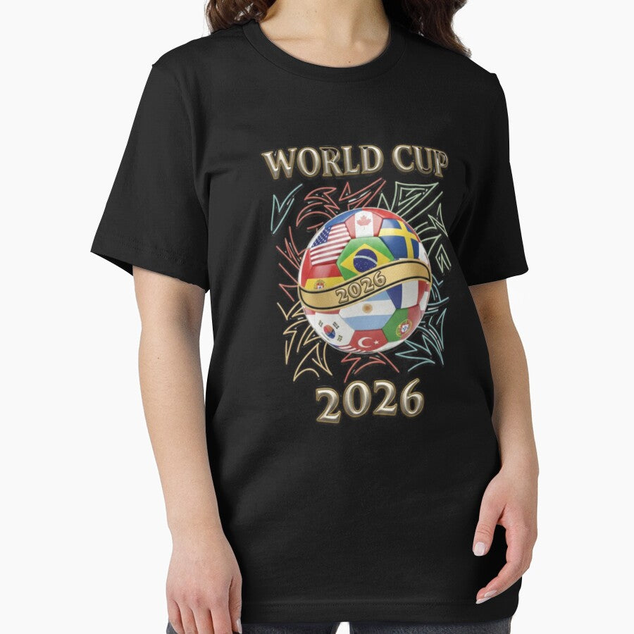 World Cup Football 2026 Graphic Shirt - Universal Soccer Fan Top Black