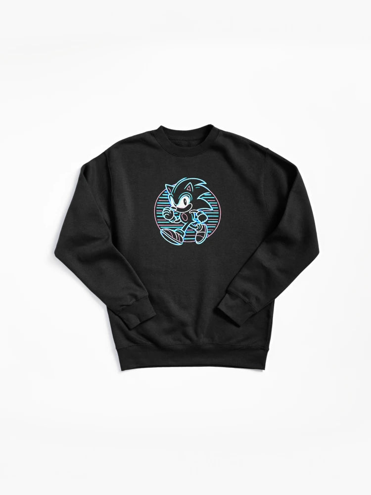 Neon Sonic Electric Design - Vibrant Glow Effect Pullover Hoodie
