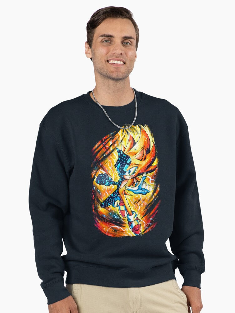 Super Cyber Sonic Mask - Futuristic Fire Style Pullover Dark Blue