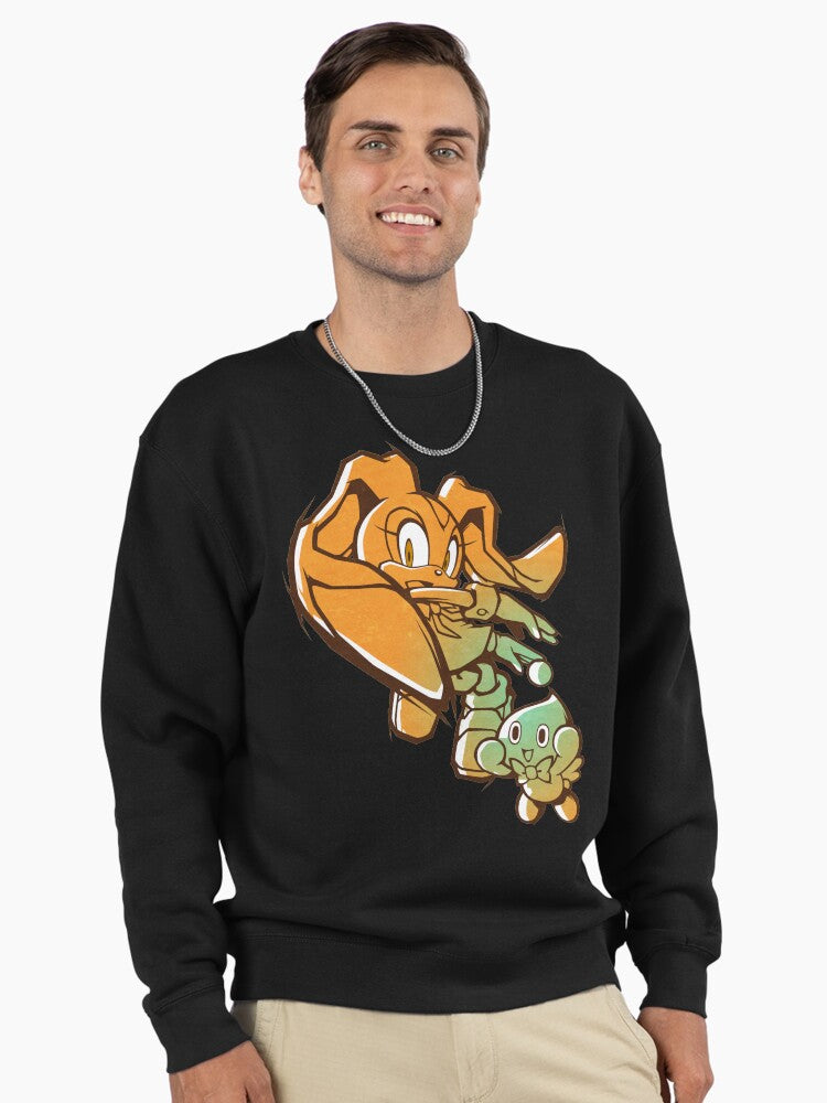 Cream the Rabbit & Cheese - Sweet Character Graphic Hoodie Black