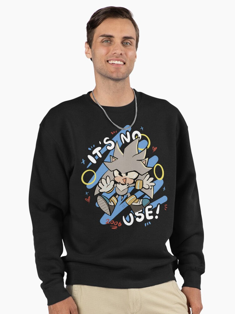 Silver the Hedgehog Metal Shine - Futuristic Gaming Pullover Black
