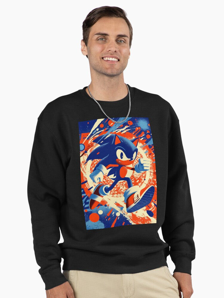 Retro Sonic Groovy Poster - 70s Style Gaming Sweatshirt Black