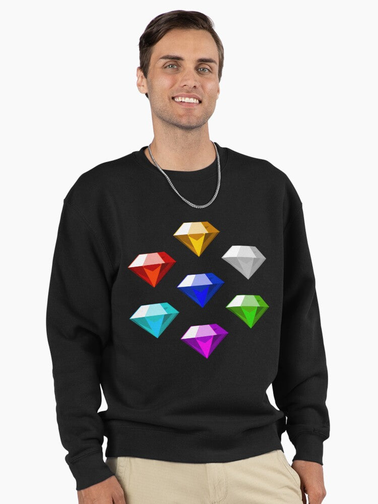 Chaos Emeralds Sticker Art - Iconic Gem Gaming Hoodie Black