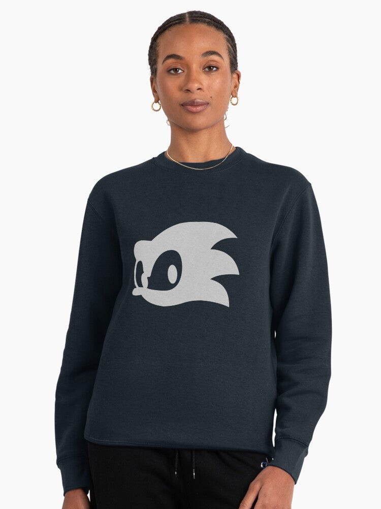 Classic Sonic Icon White - Retro Minimalist Fan Pullover Dark Blue