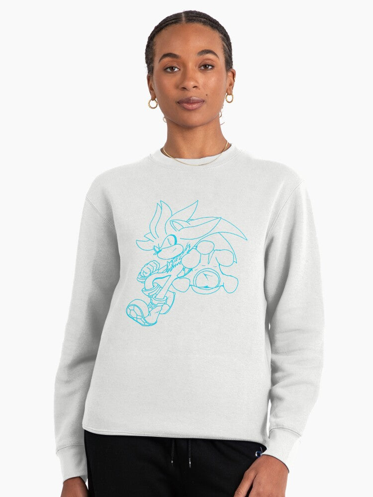 Silver Hedgehog Blue Line - Futuristic Psychic Sweatshirt White
