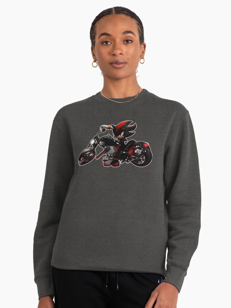 Shadow on Motorcycle Fan Art - Cool Biker Hedgehog Sweatshirt Charcoal Heather